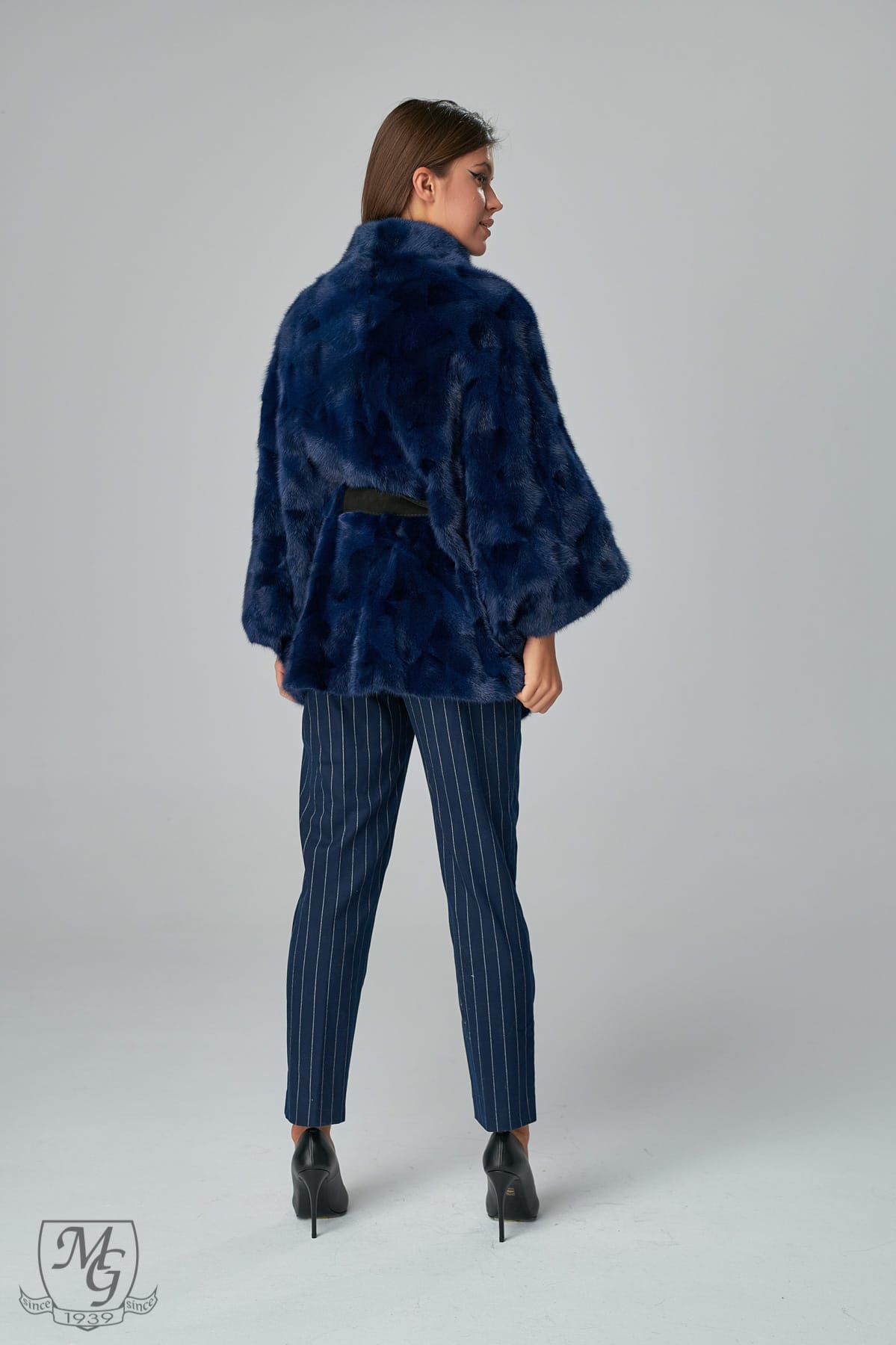 Jacheta din vizon / nurca albastru 5092 75cm - imagine 3