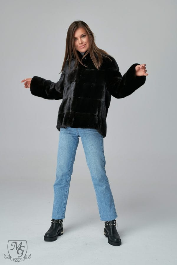 Purple Scanblack mink jacket, model 5611, with hood