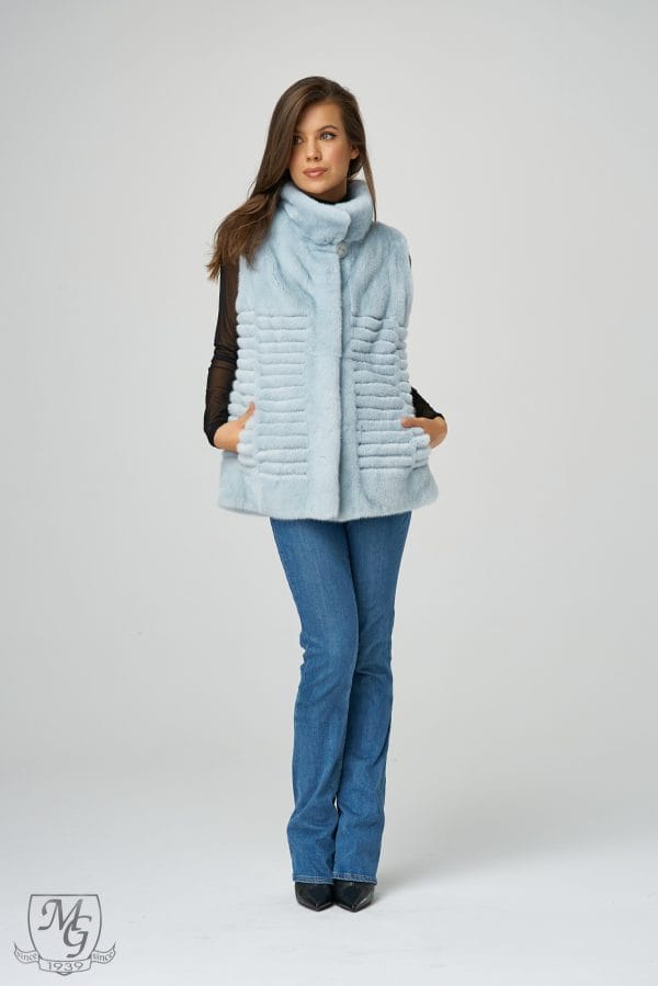 Platinum blue serenity mink fur vest, model 5727