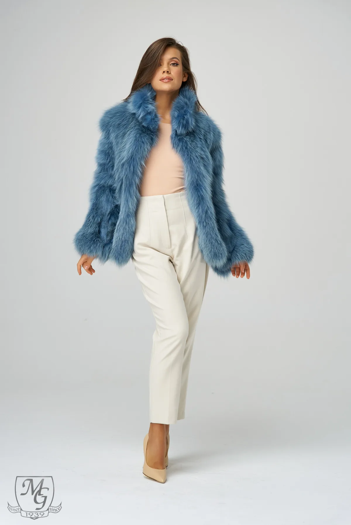 Jacheta din blana de vulpe Blue Jeans model 5611 - Casa de blanuri MG