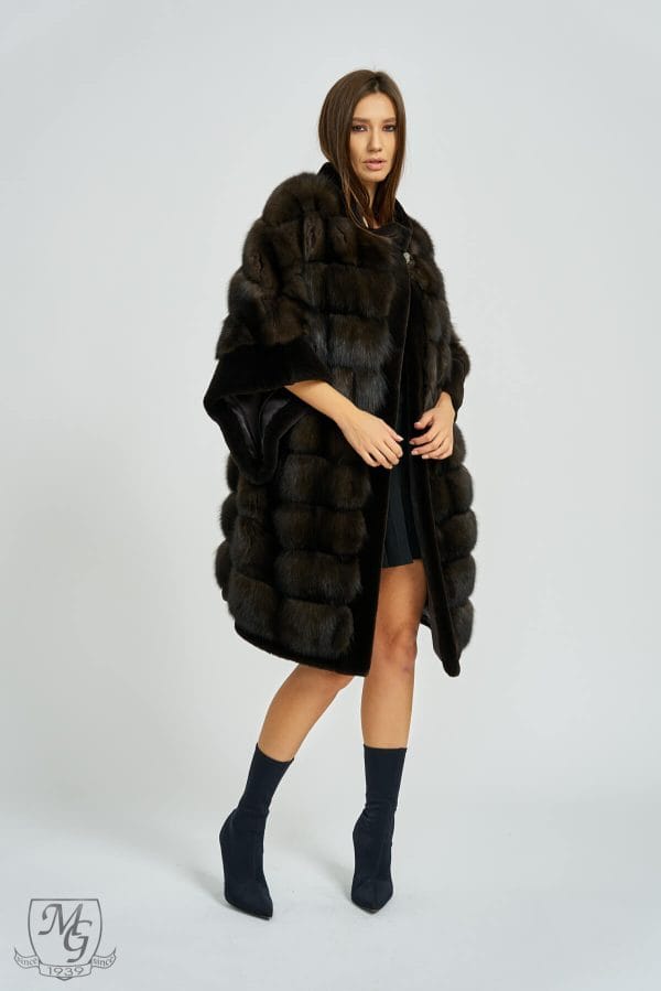Dark Russian sable coat with sheared mink, Reika model