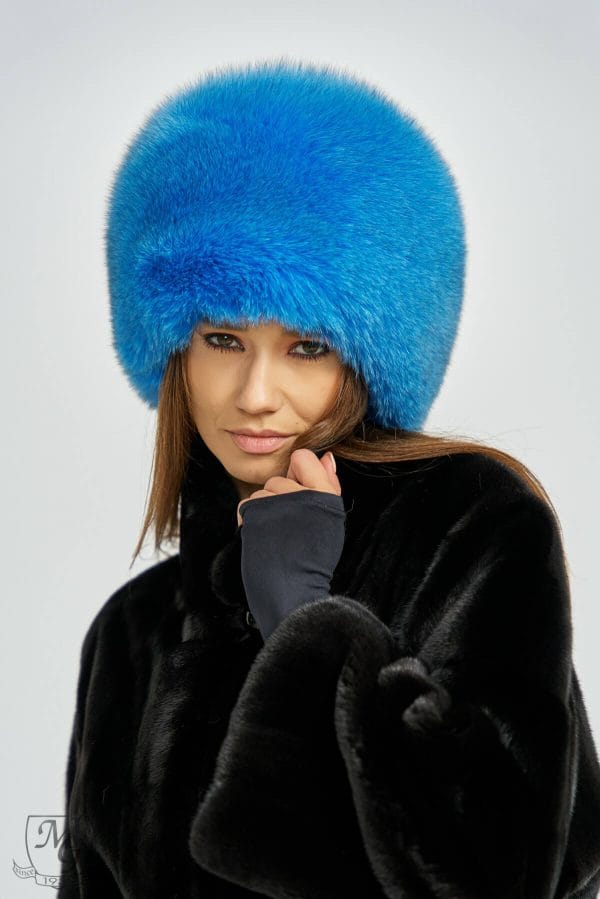 Dyed blue fox fur hat