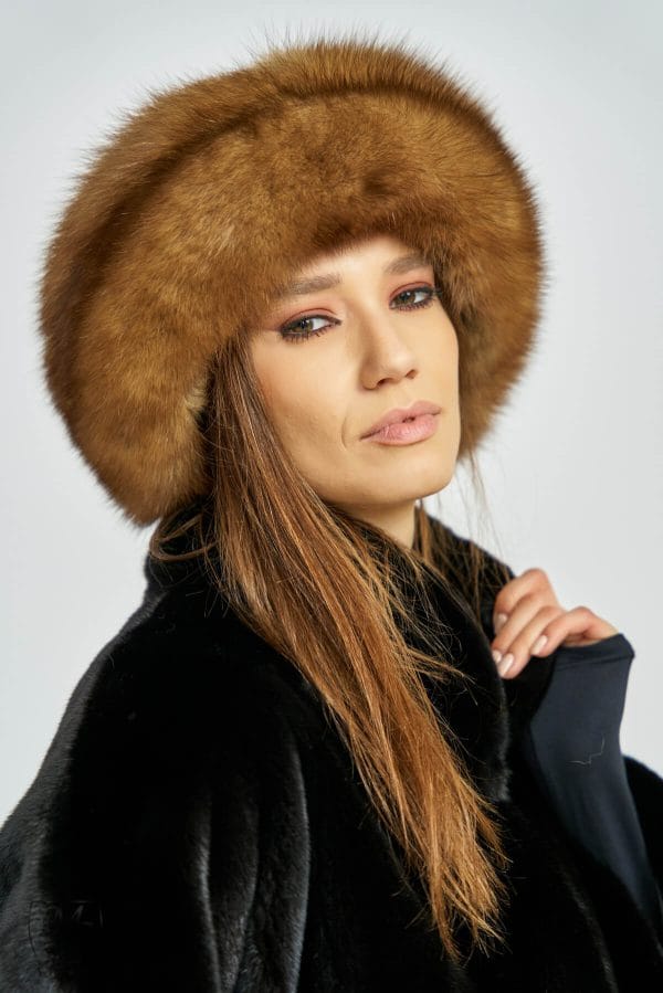 Russian sable fur hat with brown mink crown