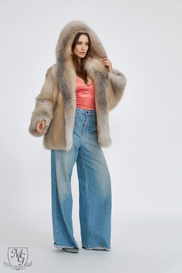 Sapphire gold fox jacket with hood