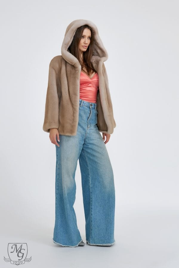 Velvet palomino mink jacket with hood