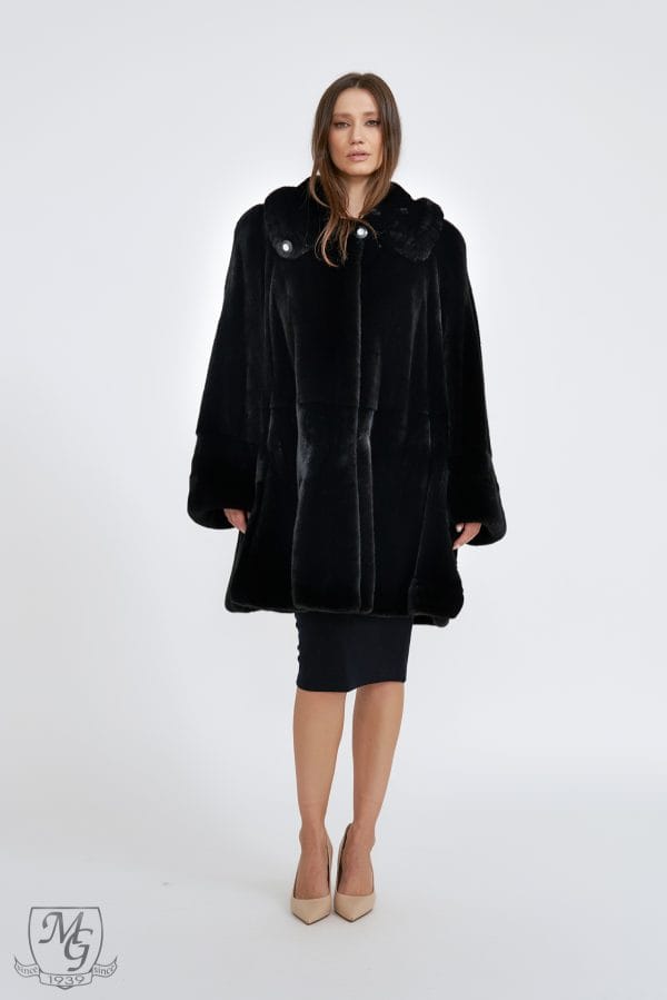 Female Velvet black mink coat, Michella model