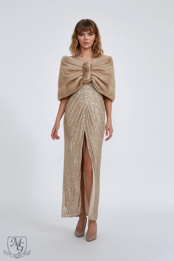 Natural Palomino mink fur cape, Roxana model