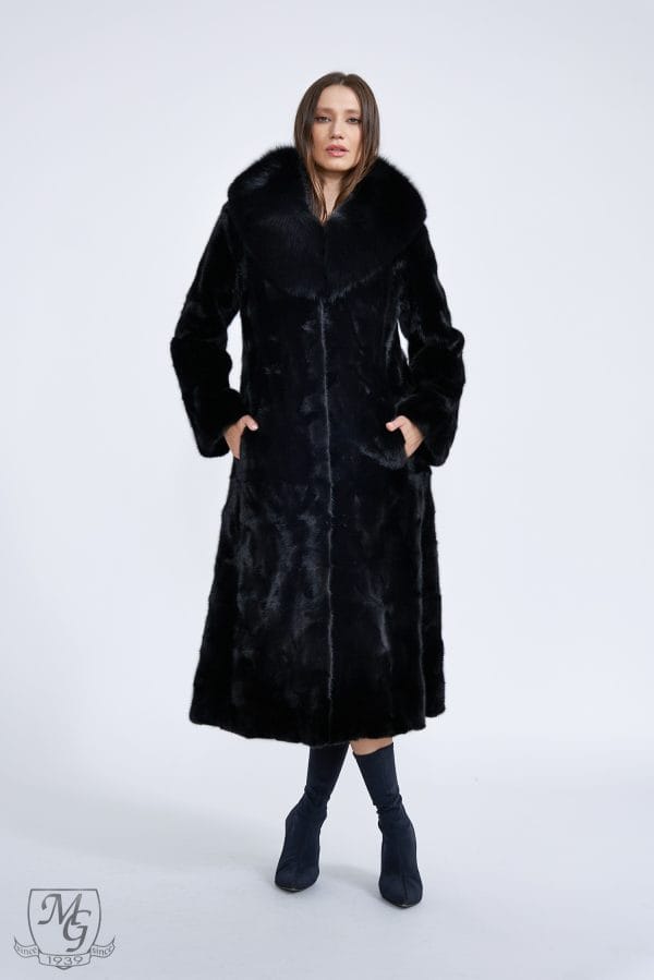 Black mink coat with fox collar, Ciolini model