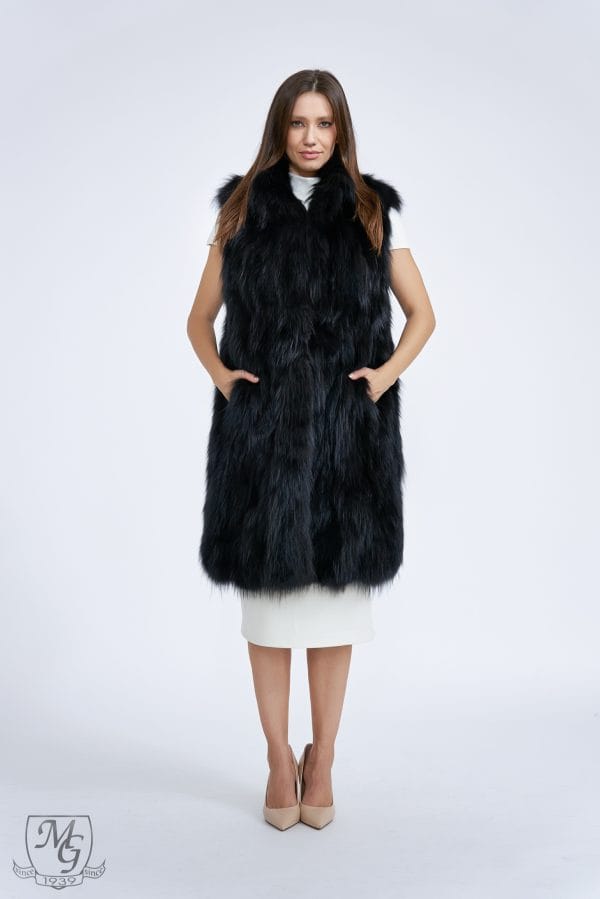 Fox fur vest, black flat, model 6241