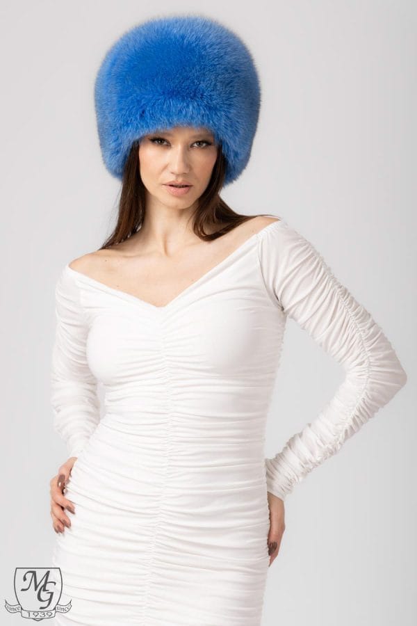 Blue Dyed Fox Fur Hat