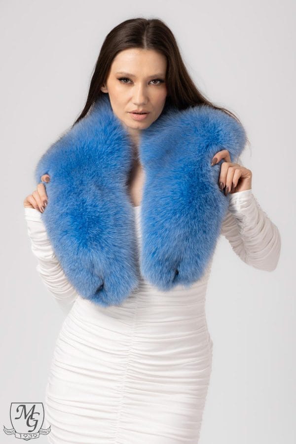 Blue Serenity Dyed Polar Fox Shawl Collar