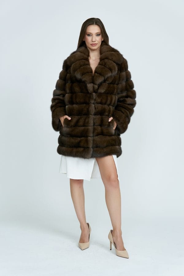 Royal Brown Russian Sable Jacket with Notch Collar