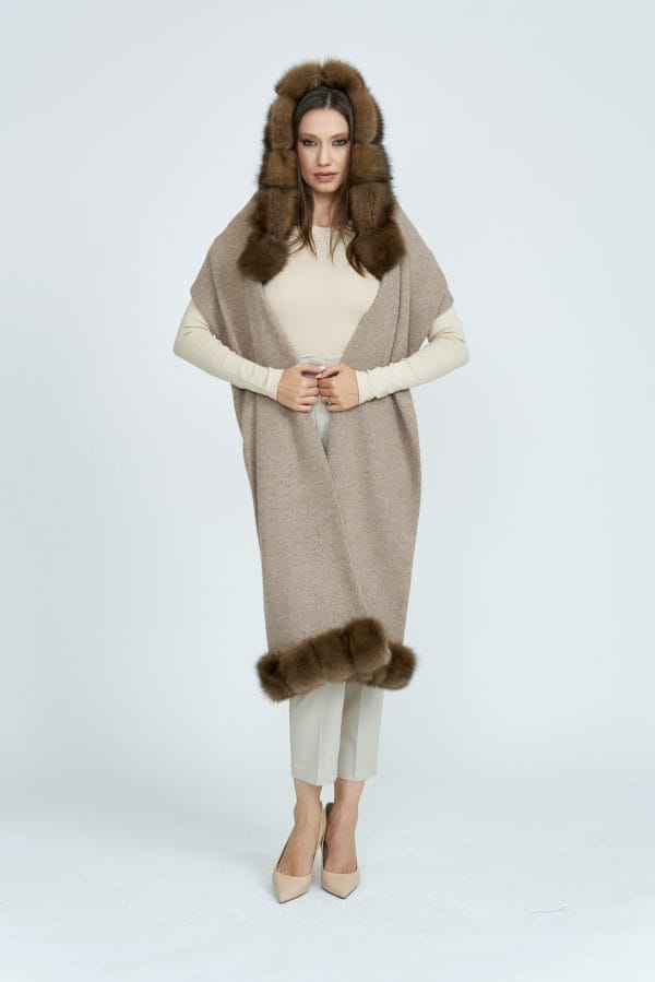 Cashmere Hooded Scarf with Sable Trim