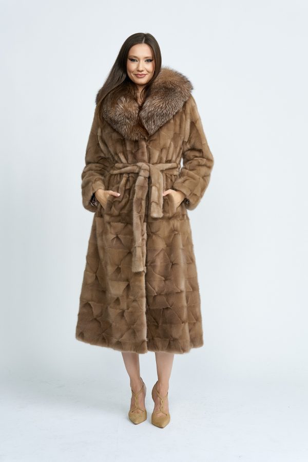 Pastel Mink Coat with Crystal Fox Collar 5718