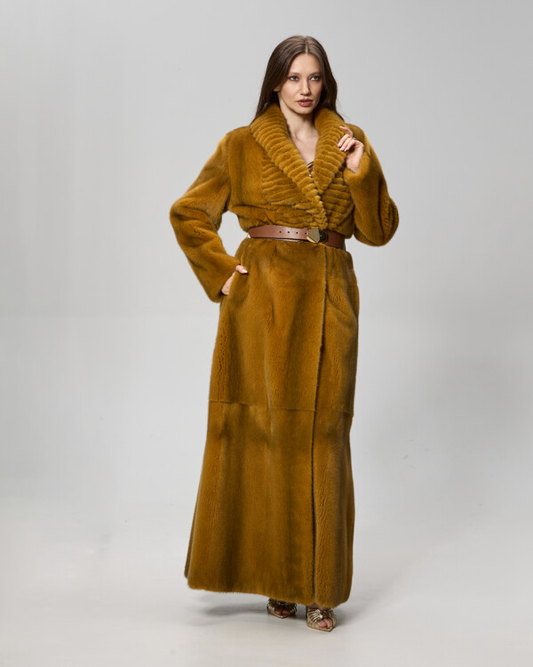 Haina din blana de vizon (nurca) Senape model Aidol
