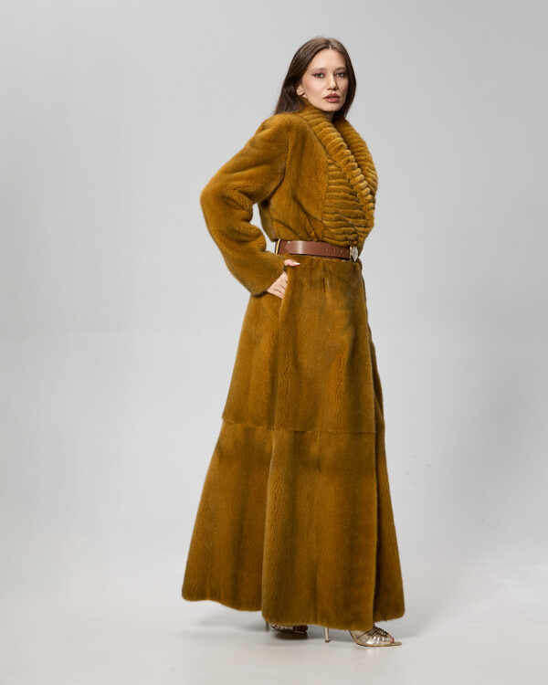 Haina din blana de vizon (nurca) Senape model Aidol