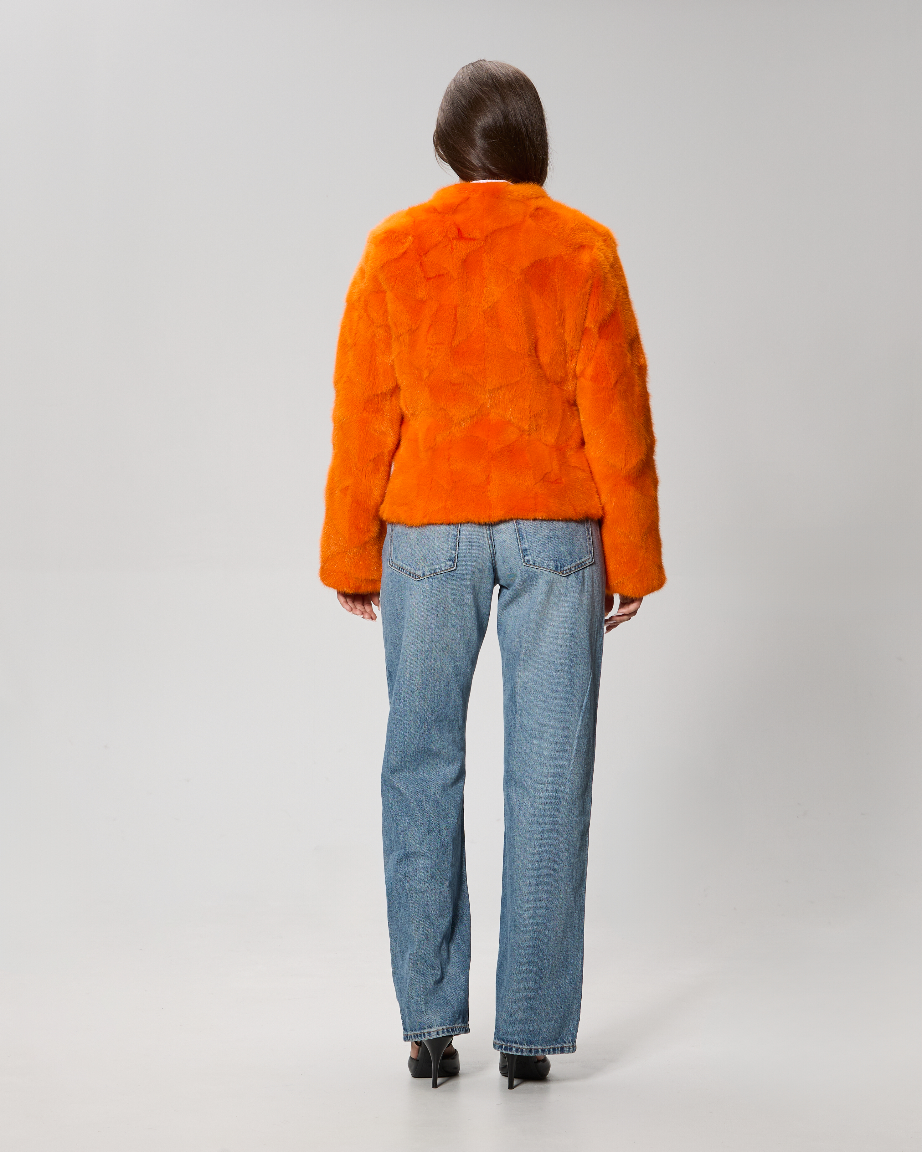 Orange Mink Fur Jacket, Model Giulia - Image 3
